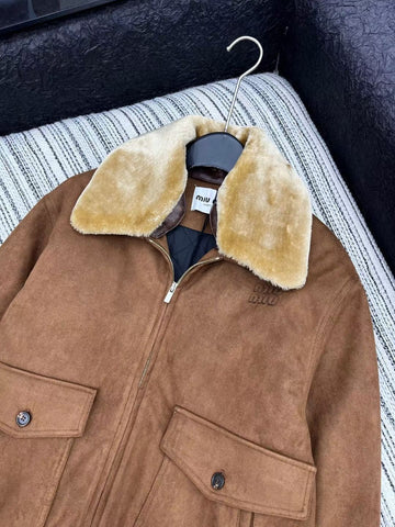 Miu Miu faux-fur collar jacket