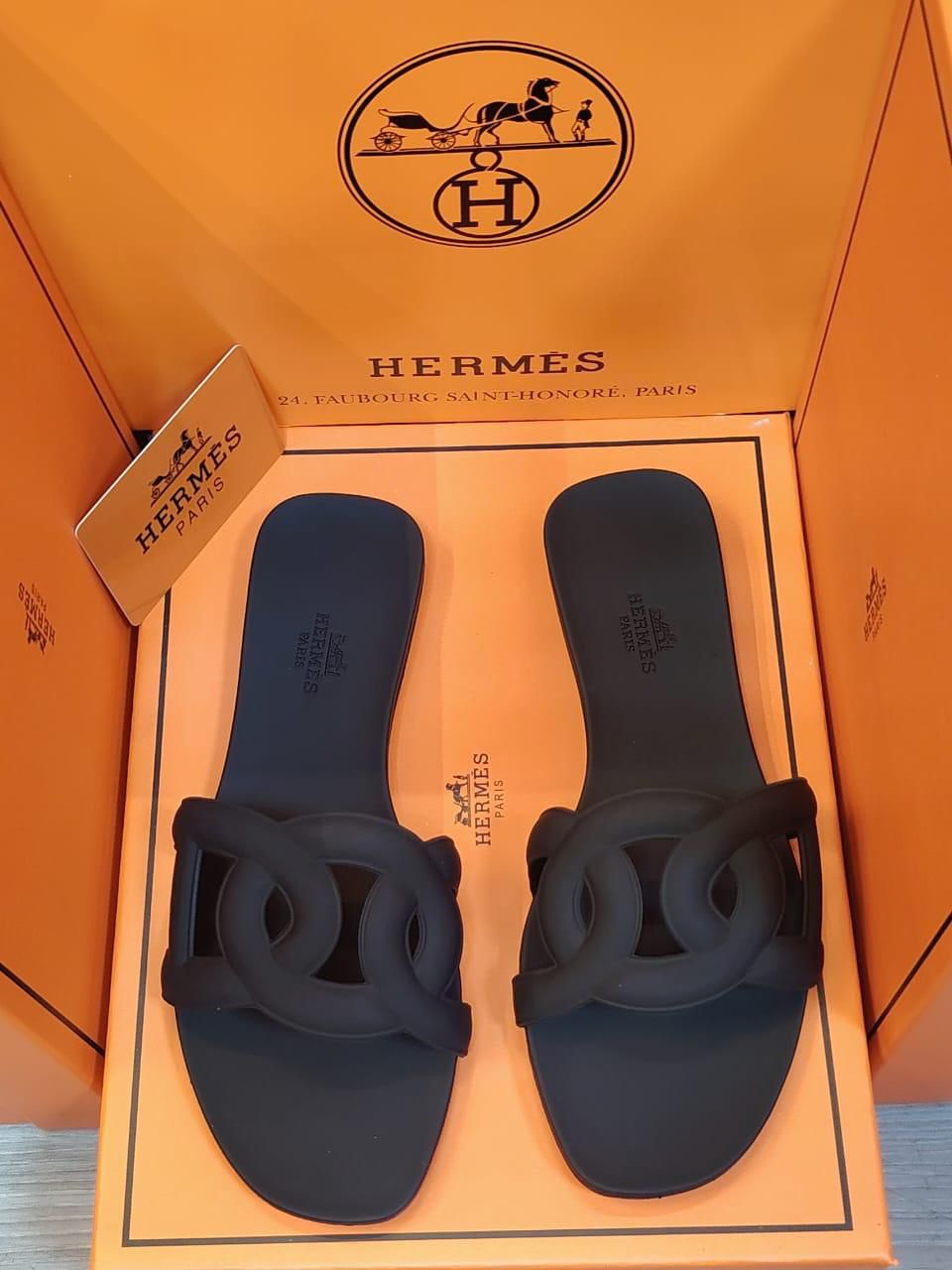 Hermes Noir Aloha Slippers